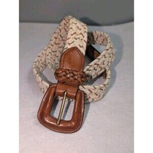 Braided Cream Woven Belt Leather Buckle Women's M 28" Waist Boho Y2K
